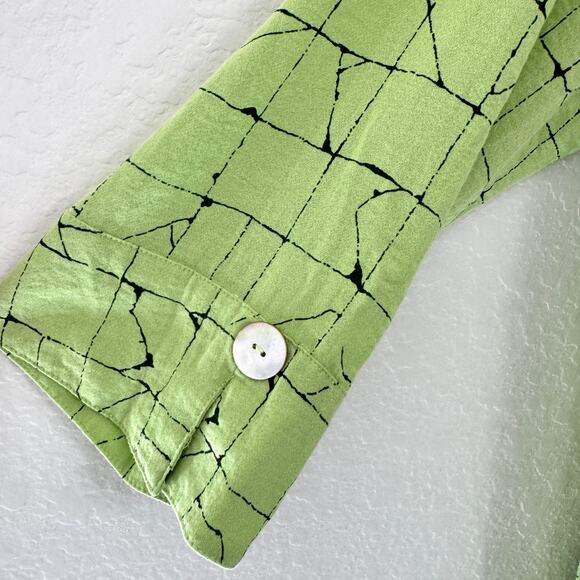 Ali Miles Womens Button Shirt Top Size 1X Artsy Office Geometric Flowy Green - Picture 4 of 7